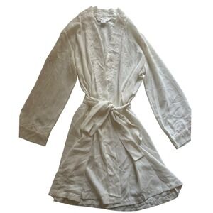 Morgan Taylor Intimates Ivory Lace Trim Kimono Robe Tie Waist Petite Medium‎